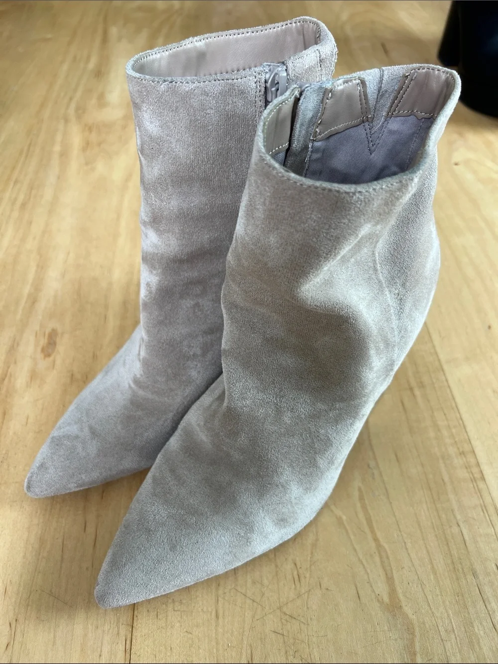 Womens Taupe Faux Suede Pointed-Toe Ankle Boots